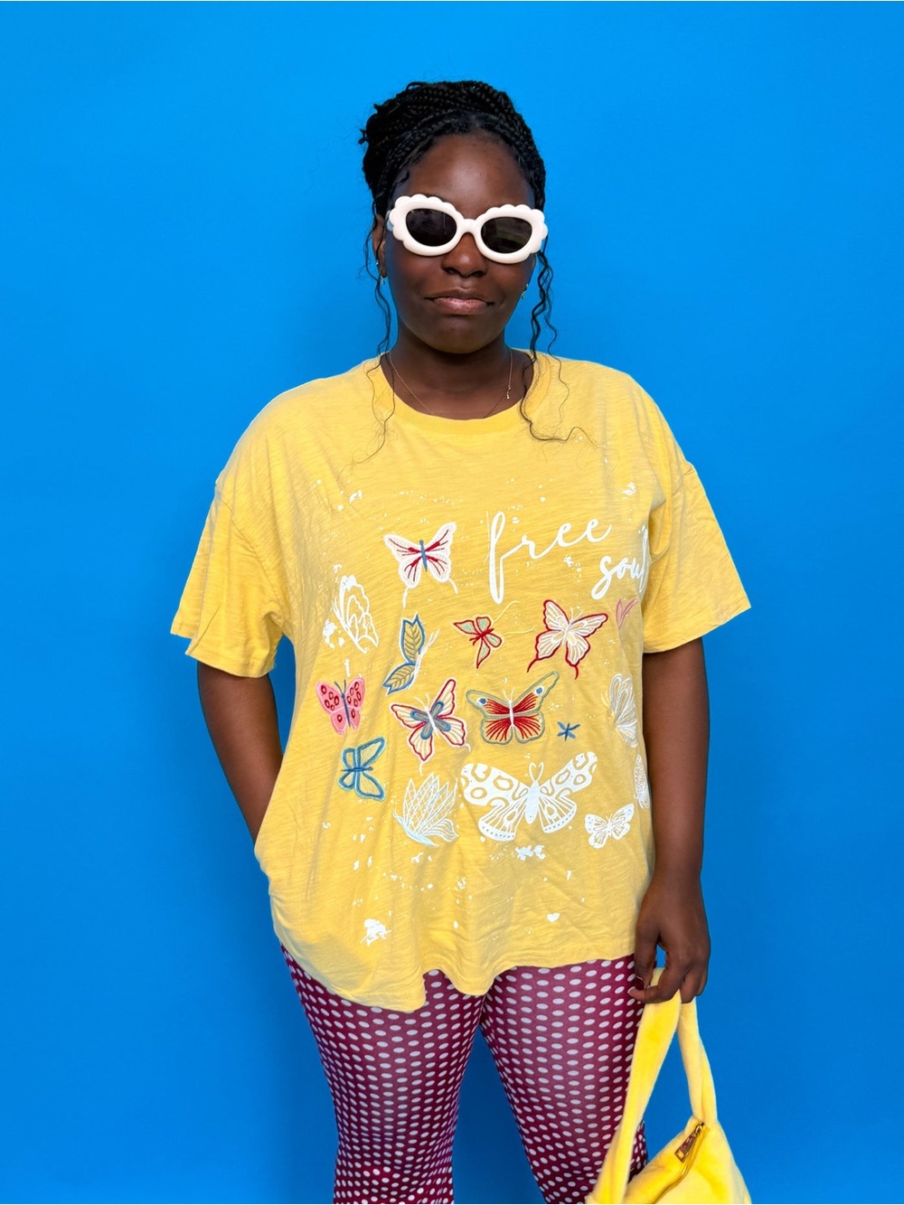 Yellow Butterfly Tee with Pockets